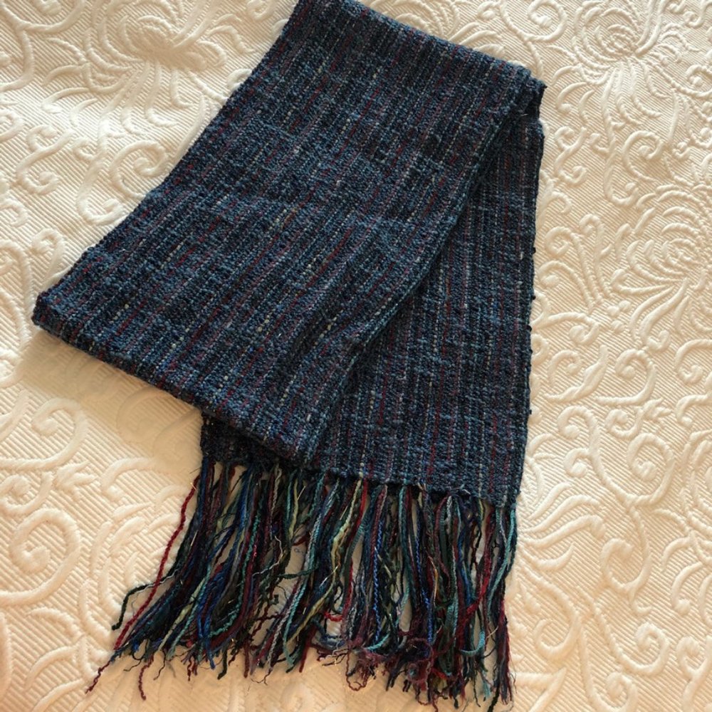 Raw Silk Woven Scarf Multi Texture Multi Color Blue Red Grren Metallic Fringed